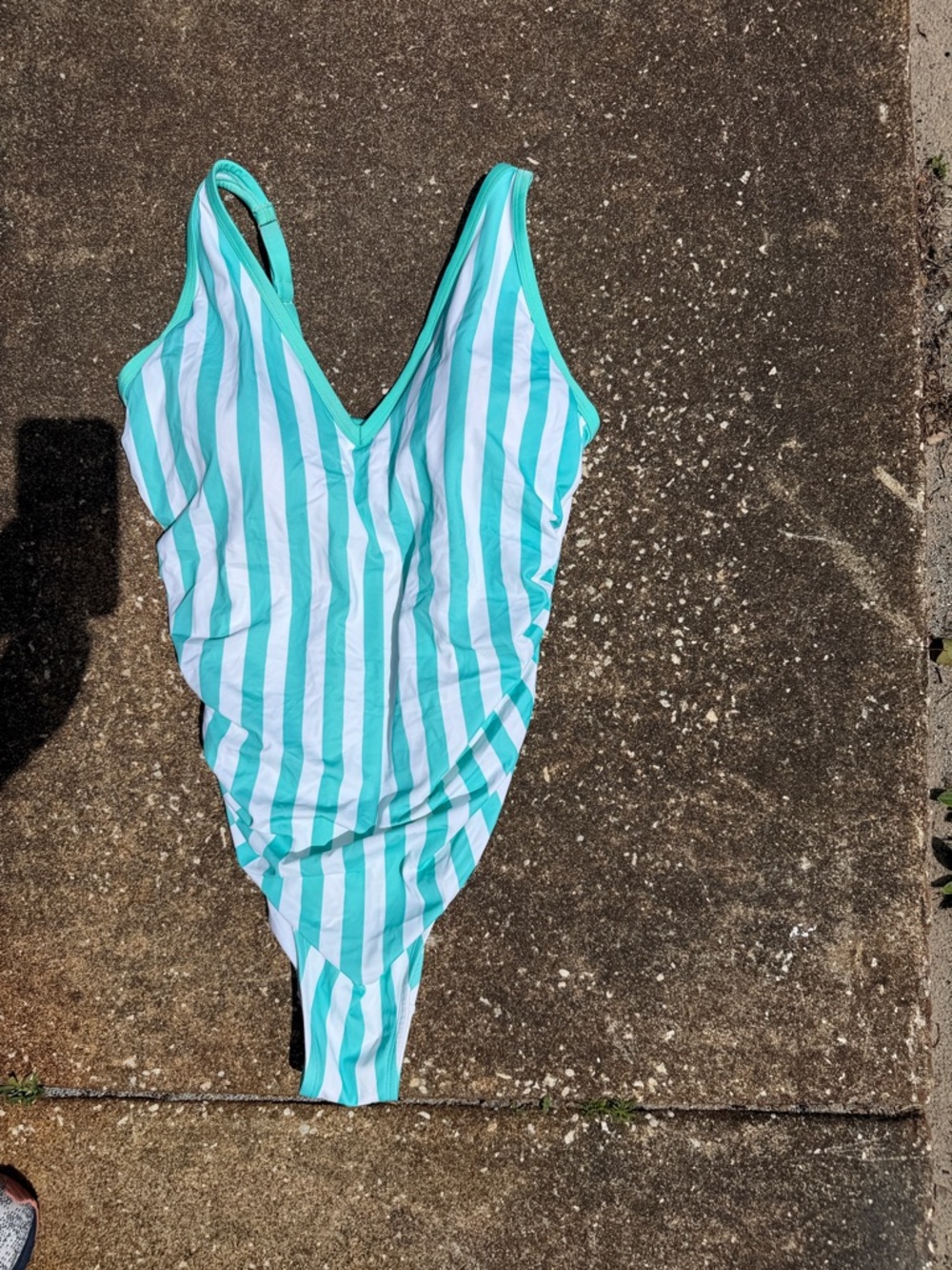 Striped Aqua & White One-Piece Swimsuit 20W. NEW